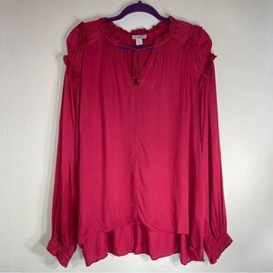 Sundance L Peasant Blouse Pink Long Sleeve Ruffle V Neck Top